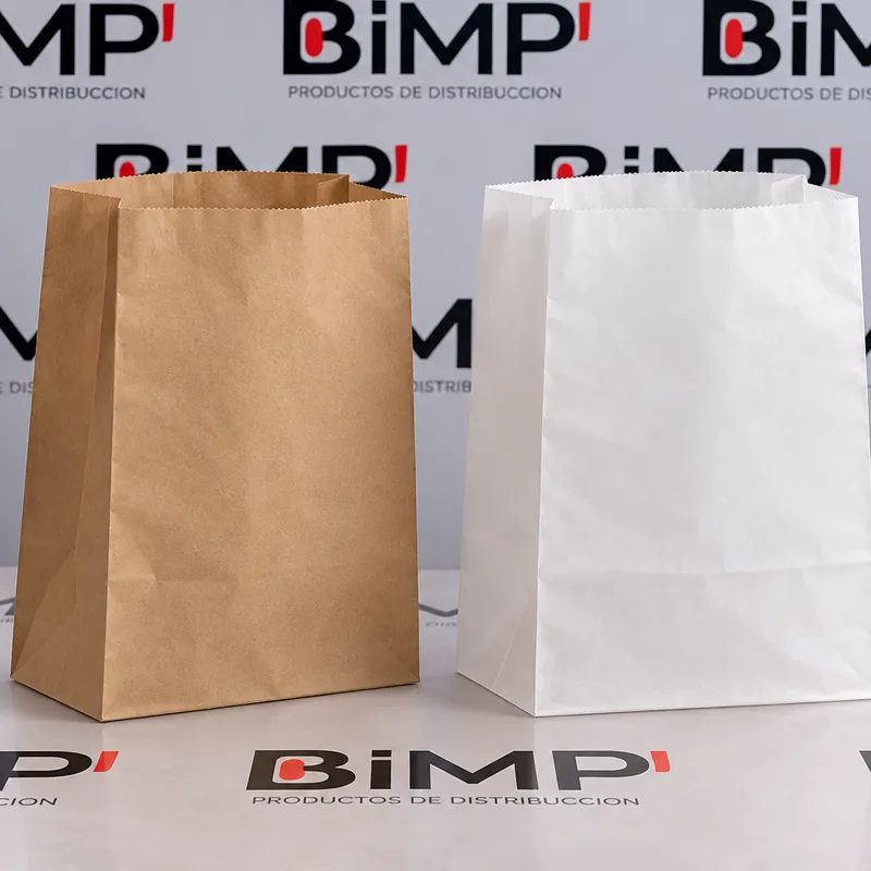 Bolsas de papel sin asa en kraft y blanco para pastelería y panadería
