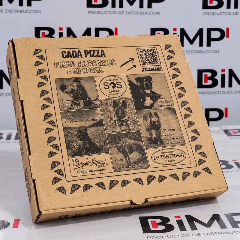 Caja de pizza de cartón kraft serigrafiada con diseño personalizado del cliente