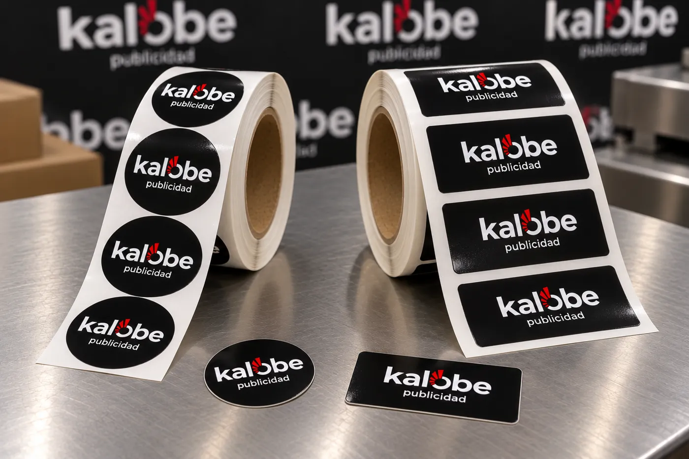 Pegatinas personalizadas con logo en rollo, redondas y rectangulares